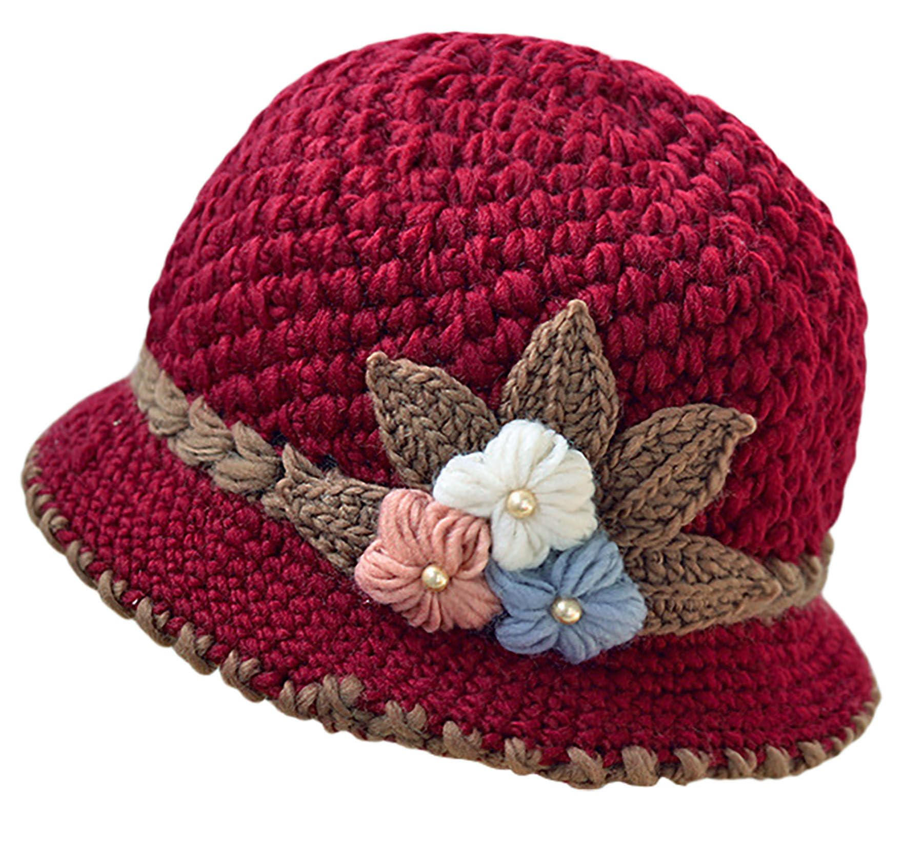 French Thicken Women's Flowers Knitted-Woolen-Hat Fashion Beanie-Hat Lady Crochet-Bucekt-Hat for Winter